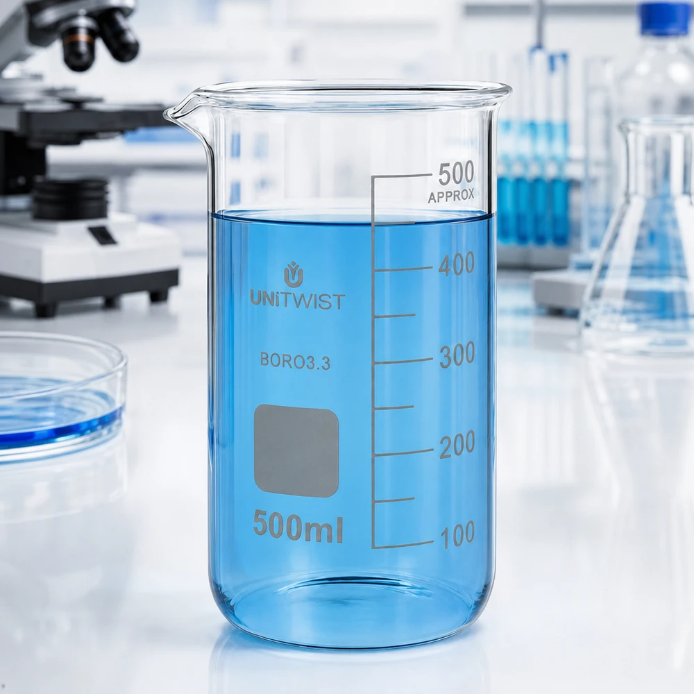 UNITWIST Laborglas 500ml mit Skalierung 100 bis 500ml hohe zylindrische Form