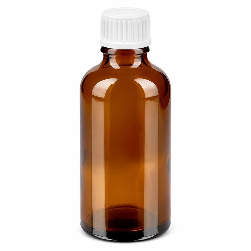 Hochwertige 50ml Glasflasche braun mit weißem Tropfverschluss 0.9mm für Labor und Pharmazie