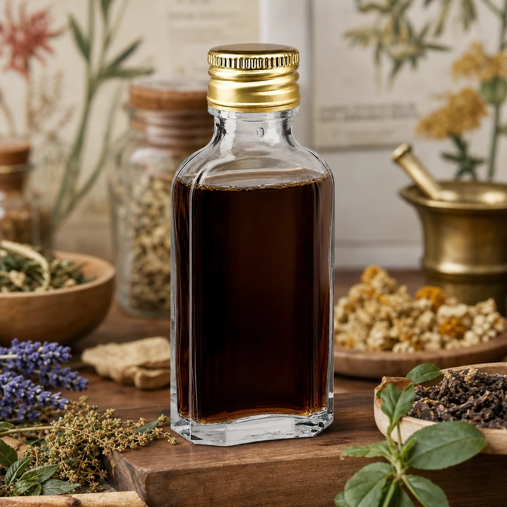 Transparente Meplat Miniaturflasche 50ml mit goldenem PP22 Aluminiumdeckel für Aromatherapie