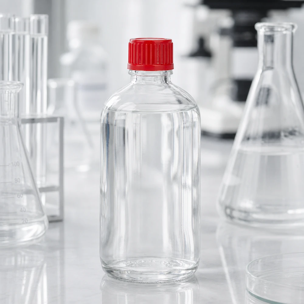 100ml Flasche 11mm Schraubverschluss rot Standard ClearLine UT18/100 Leere 100ml Probenflasche UT18/100 mit rotem Schraubverschluss 11mm Laborzubehör ClearLine Serie