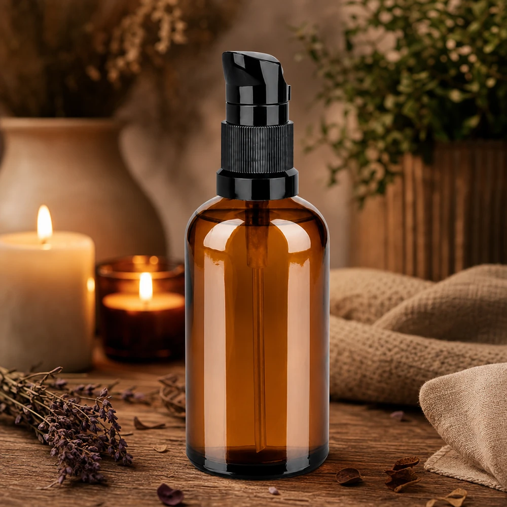 100ml Pumpflasche schwarz Standardverschluss BrownLine UT18/100 Kompakte 100ml Reiseflasche braun mit auslaufsicherem schwarzen Pumpverschluss