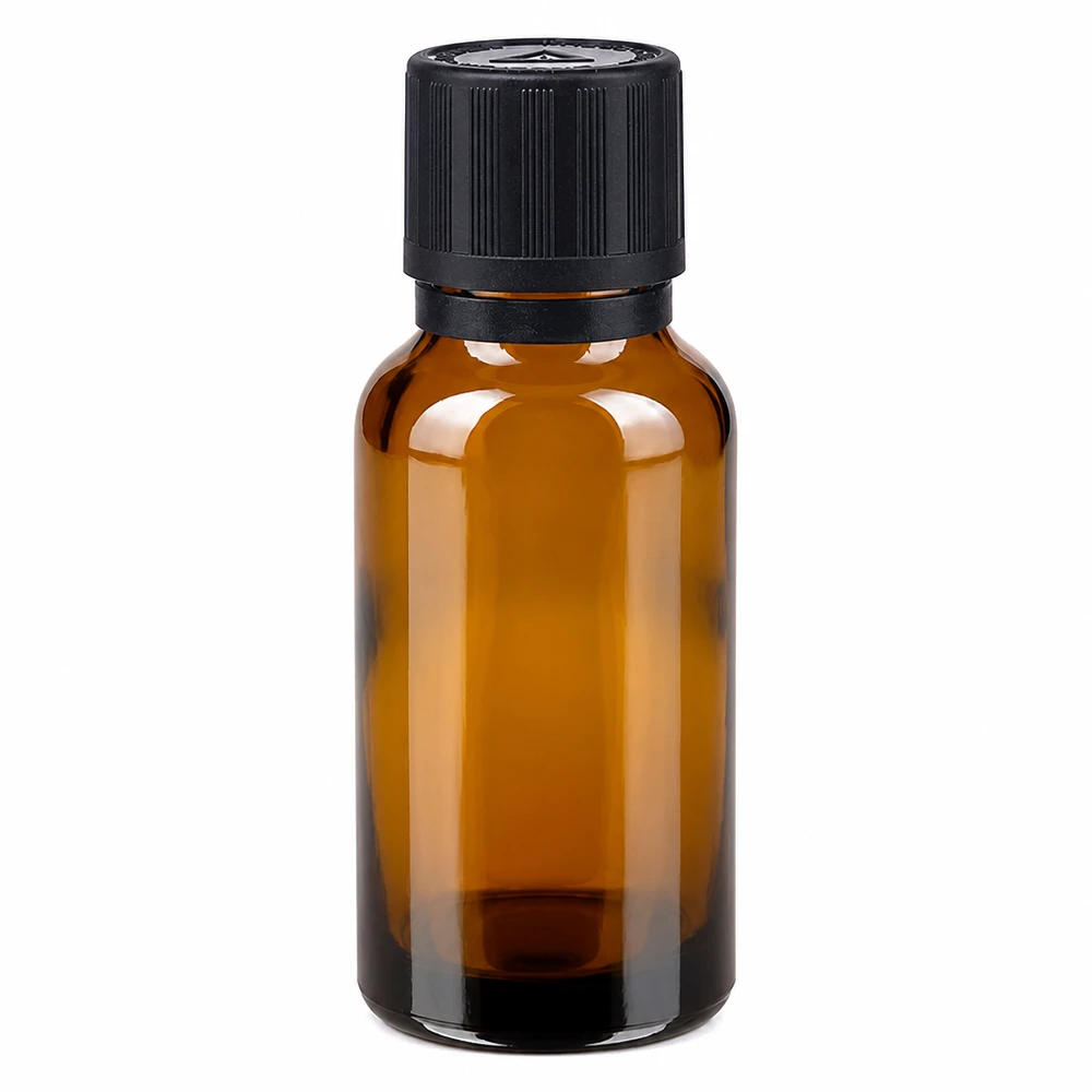 Apothekenflasche braun 20ml Tropfer Giessring 1mm schwarz Kindersicherung Blindenwarnsymbol Originalitätsverschluss Braune Glasflasche 20ml mit schwarzem Originalitätsverschluss Kindersicherung und Tropfvorrichtung
