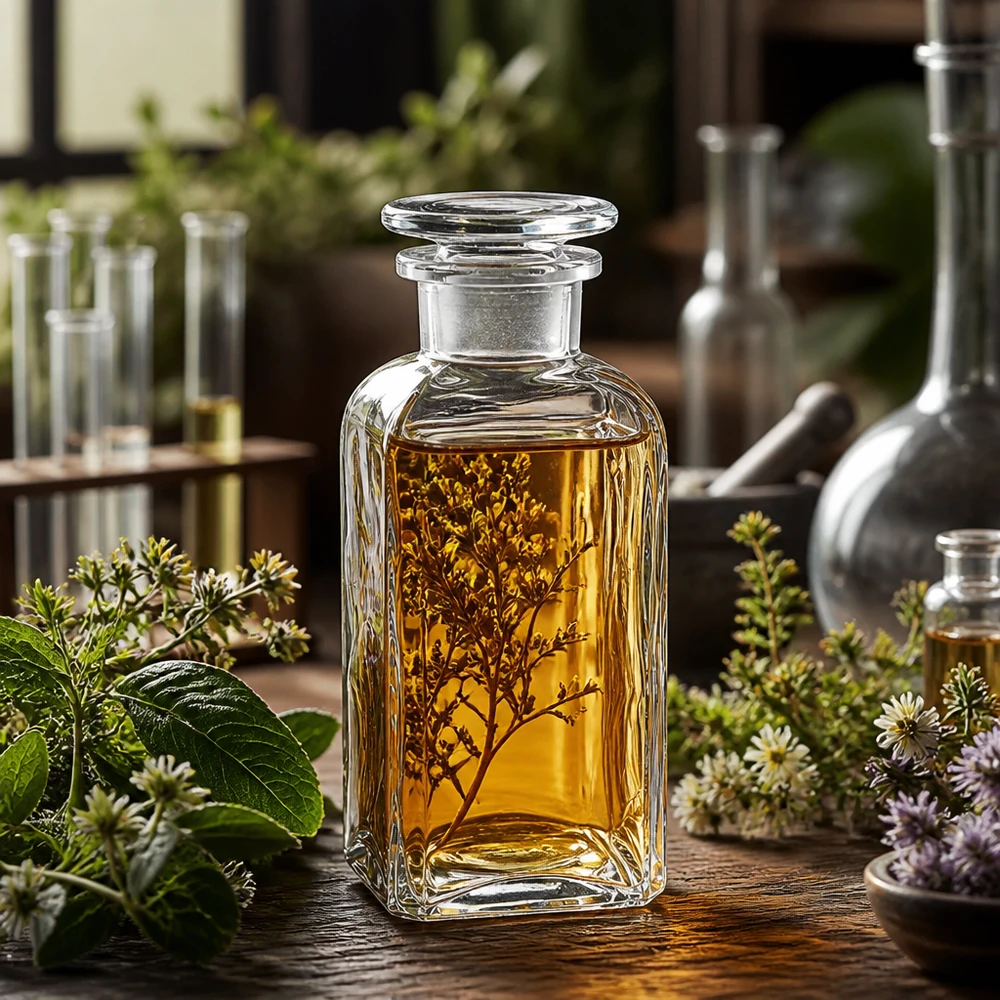 Vierkantflasche 350ml klar stabiler Glasstopfen Weithals für Destillate und Pflanzenauszüge