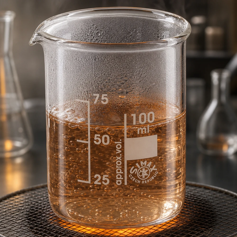 Kompaktes Becherglas 100ml niedrige Form mit deutlicher Volumenskala und Ausgießhilfe