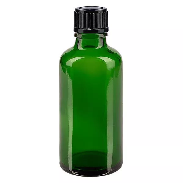 Apothekenflasche grün 50ml Tropfverschluss 1mm schwarz Standard Apothekenflasche grün 50ml Tropfverschluss 1mm schwarz Standard