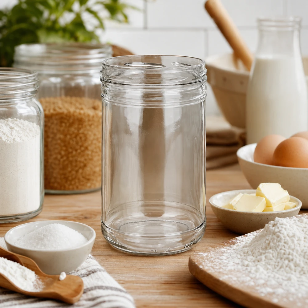 1053ml Sturzglas ohne Deckel (TO100) UNiTWIST UNiTWIST Sturzglas 1053ml TO100 zwischen Backzutaten Mehl Butter Eiern als vielseitiges Küchen Aufbewahrungsglas