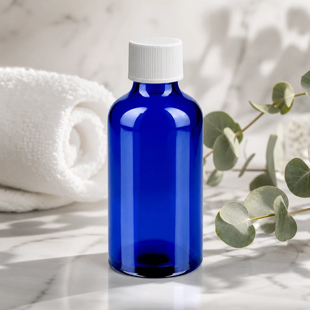 Professionelle blaue 50ml Glasflasche mit dichtem Verschluss für Labor und Praxis