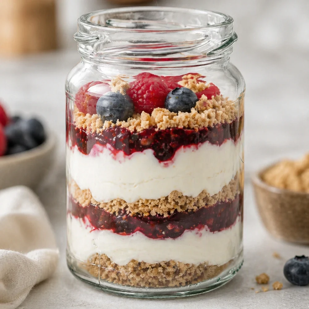 205ml Rundglas ohne Deckel (TO58) UNiTWIST UNiTWIST Runda205 Rundglas 205ml mit geschichtetem Dessert aus Joghurt Beeren und Streuseln TO58 Einmachglas