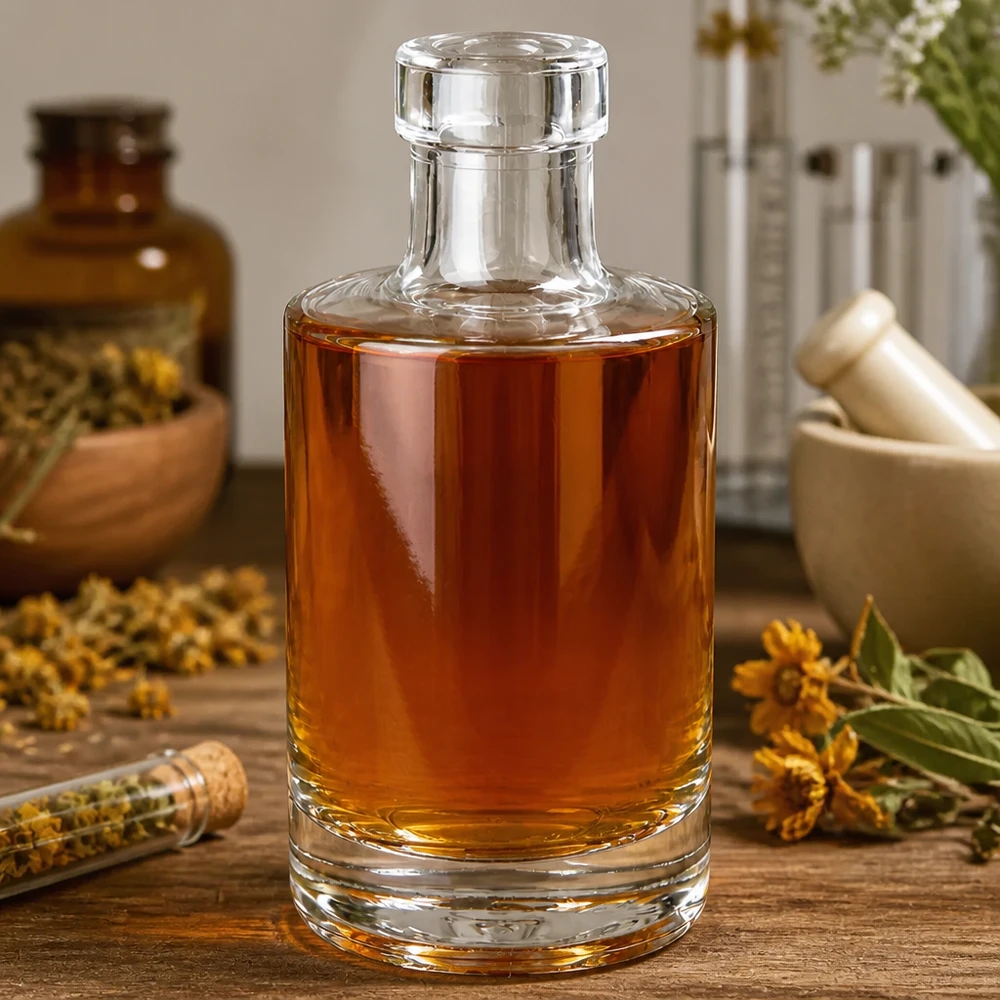 200ml Glasflasche "Marie" ohne Verschluss UNiTWIST 200ml Glasflasche Marie mit bernsterfarbenem Öl befüllt Apotheker-Stil mit getrockneten Heilkräutern natürliche Aromathe