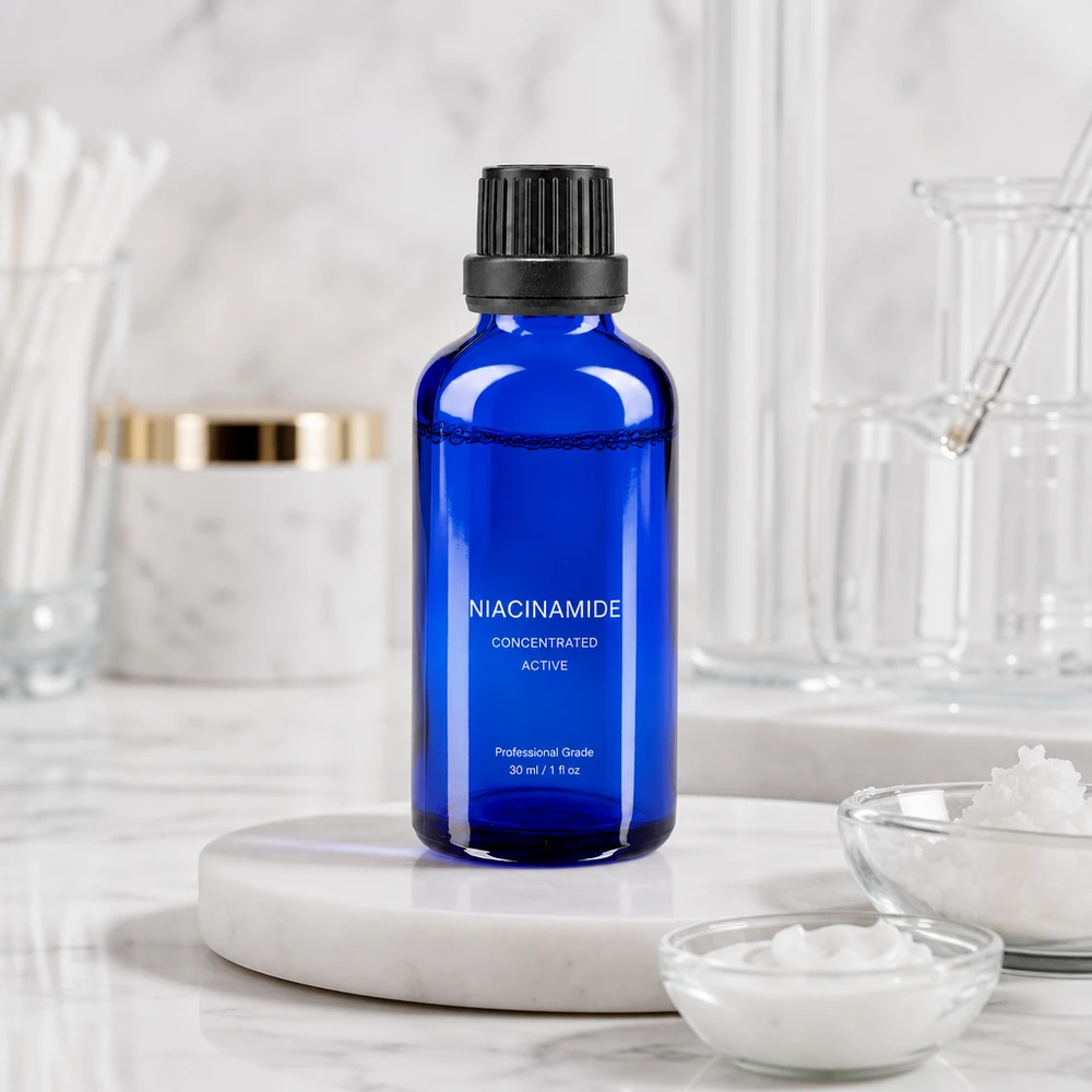 Blaue 50ml Apothekerflasche mit Tropfaufsatz für konzentrierte Aktiv-Wirkstoffe in Profiqualität