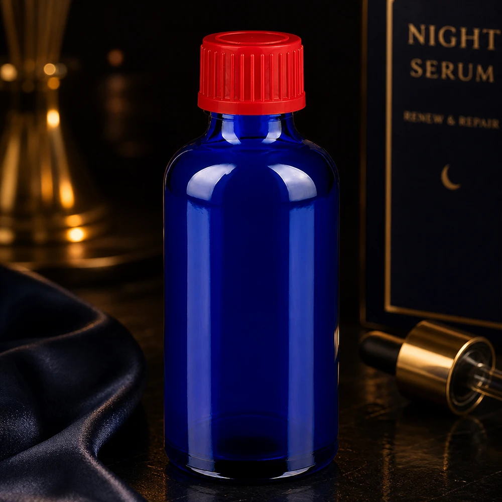 Wissenschaftliche Probenflasche 50ml mit präzisem 11mm Gewinde und rotem Laborverschluss