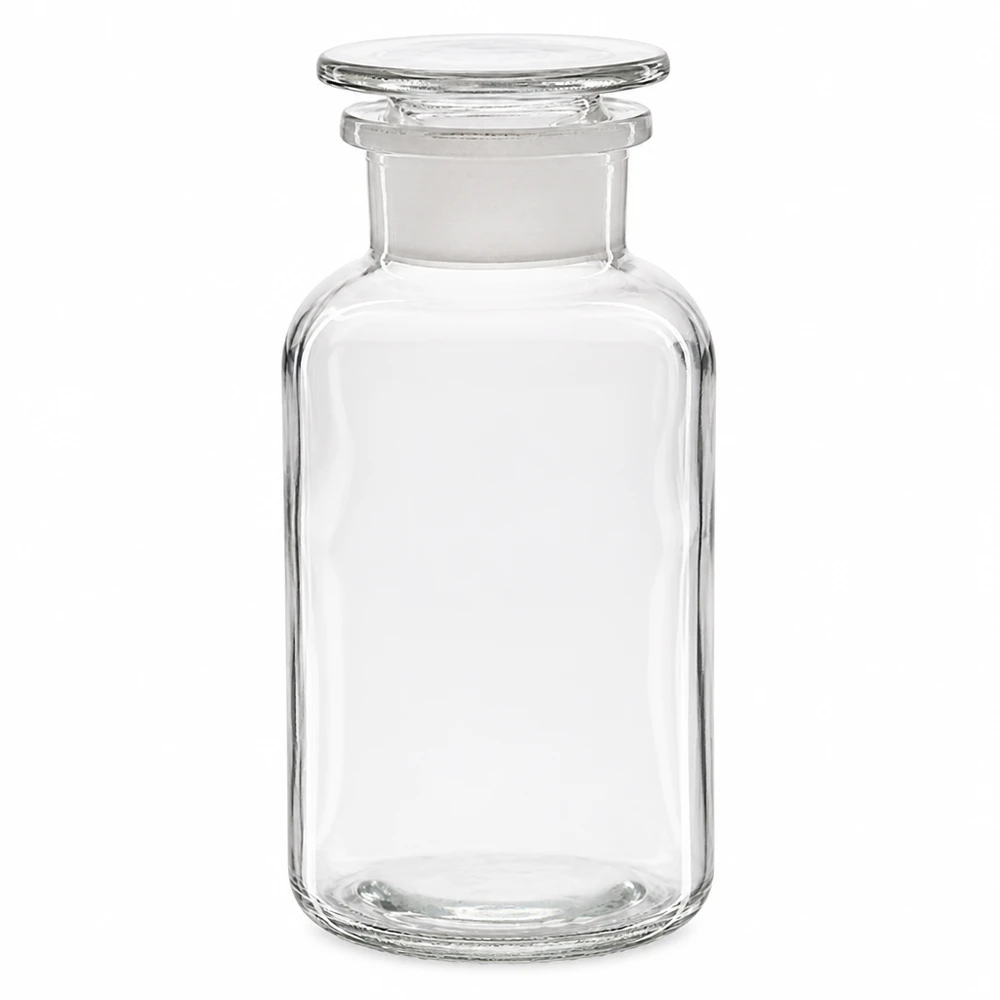 500ml Weithalsflasche Rundschulter Klarglas mit mattem Glasstopfen für Chemikalien