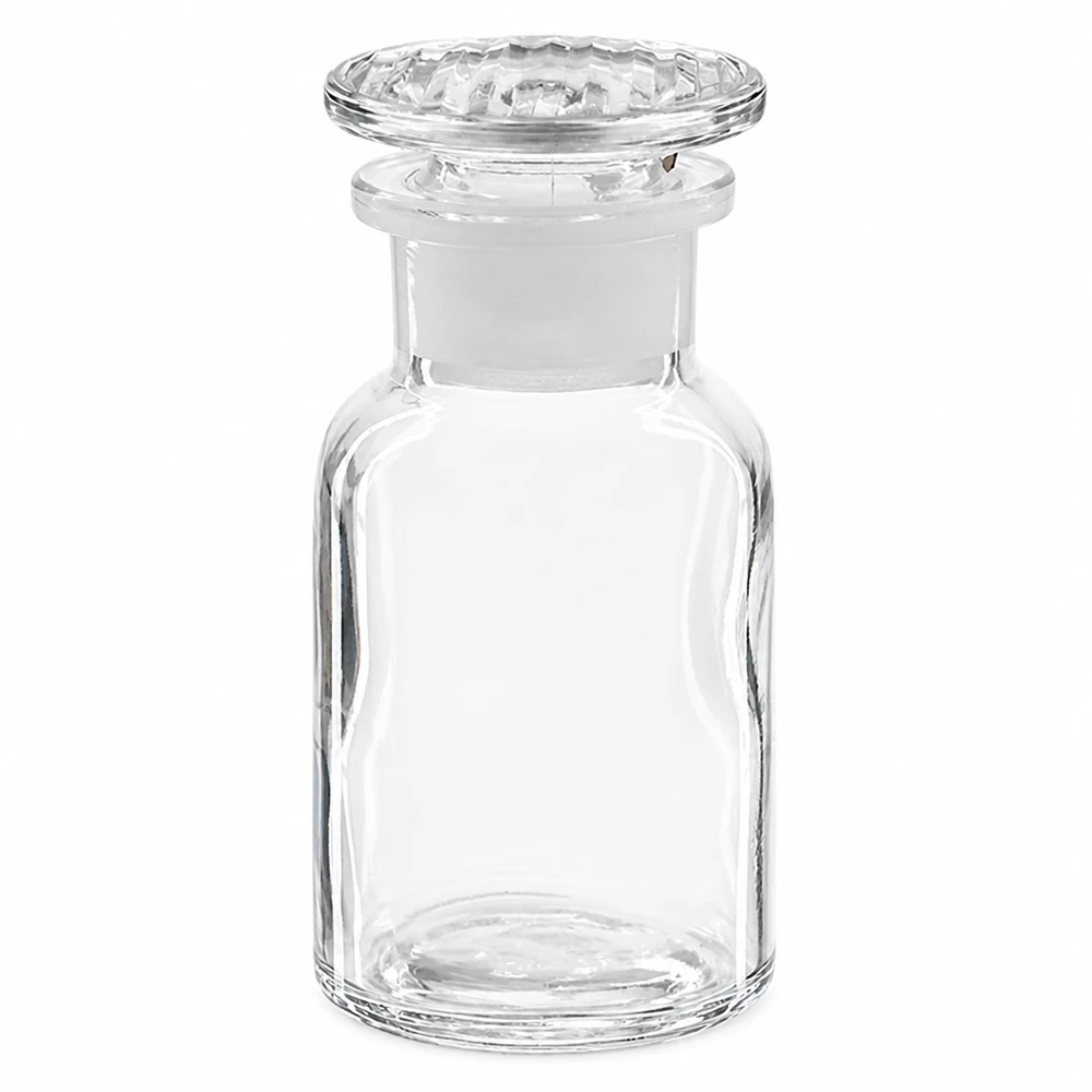 Rundschulterfl. 100ml klar Weithals Glasstopfen Klassische Laborflasche 100ml Rundschulter klar mit aufgesetztem Glasstopfen Weithals