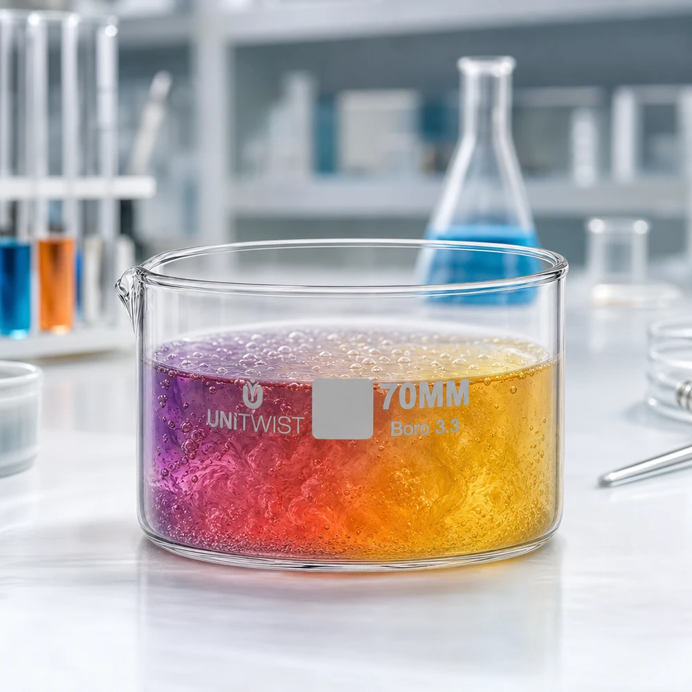 Kristallisierschale ø70mm Borosilikatglas UNiTWIST UNiTWIST Kristallisierschale ø70mm Boro 3.3 niedriger zylindrischer Glasbehälter mit Farbreaktion