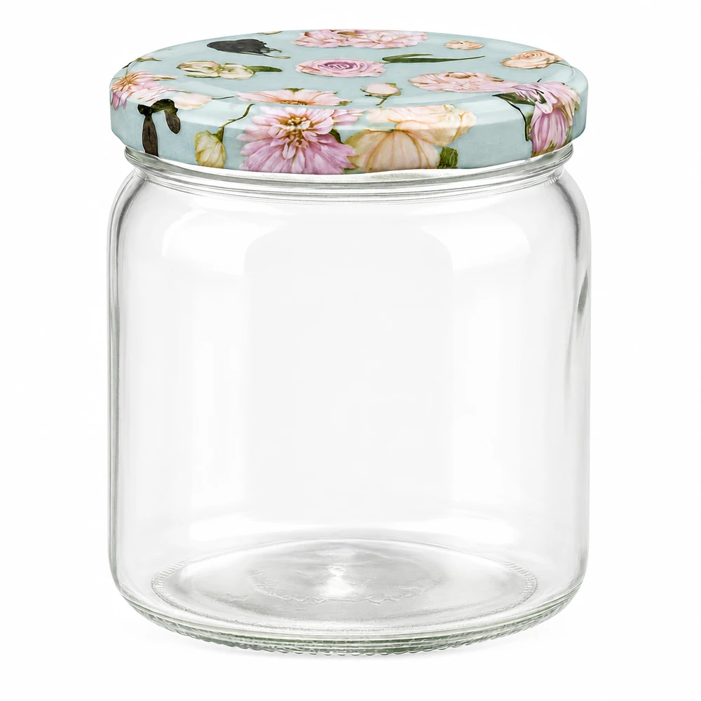 408ml Rundglas + BasicSeal Deckel Blume mint UNiTWIST 408ml Rundglas mit BasicSeal Deckel Blume mint Einmachglas Marmeladenglas Vorratsglas mit Blumenmuster