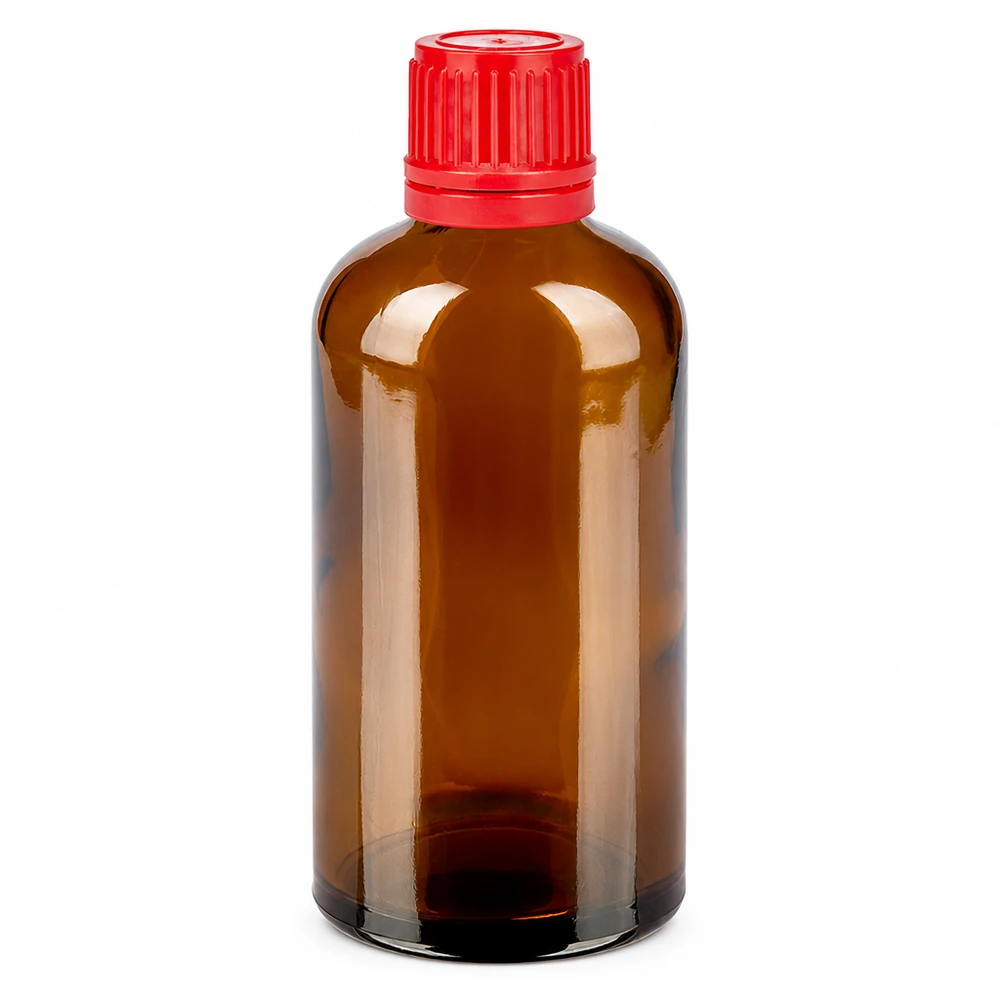 Hochwertige 100ml Glasflasche in Braun - optimaler Lichtschutz mit praktischem roten Deckel