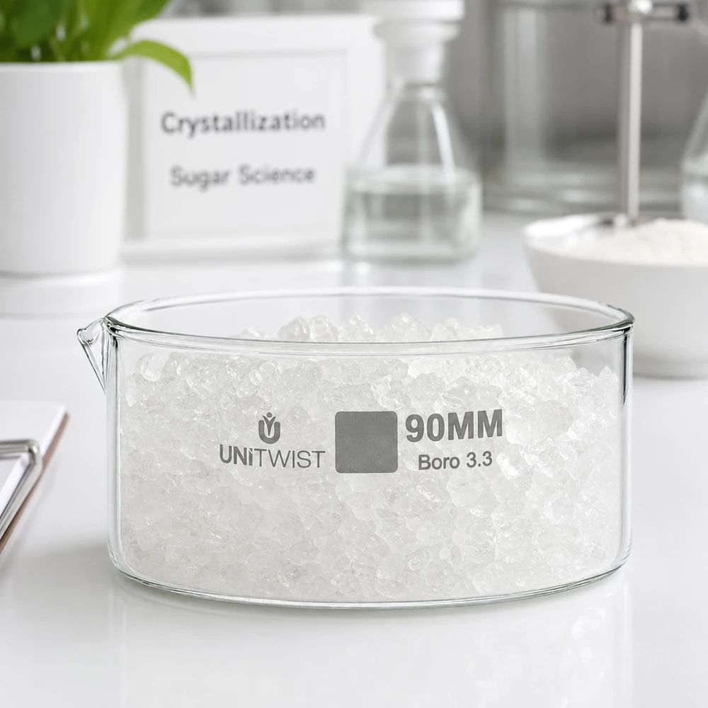 UNiTWIST Kristallisierschale 90mm Borosilikatglas niedrige Bauform Kristallzucht Laborschale
