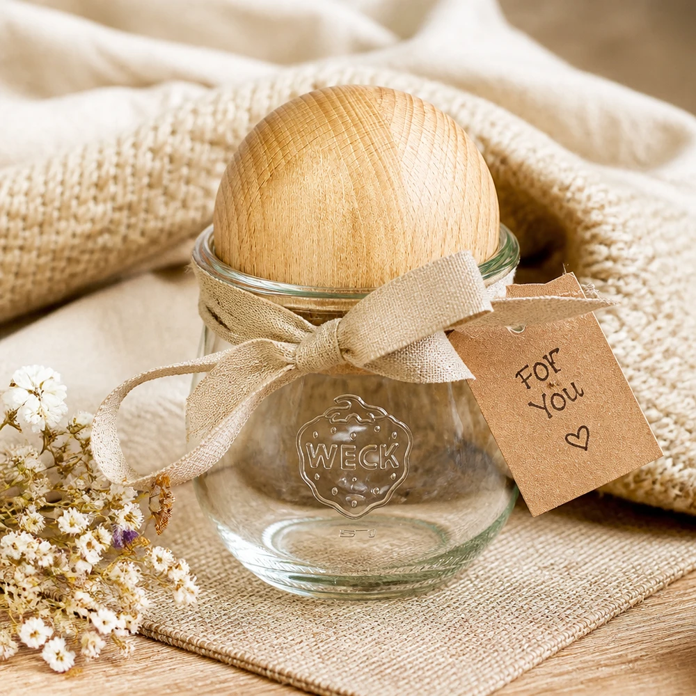 370ml Tulpenglas WECK RR80 mit Holzkugel Buche