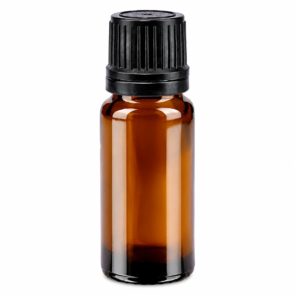 Lichtschutz-Tropfflasche 10ml braun mit schwarzem OV-Deckel ideal für ätherische Öle und Tinkturen