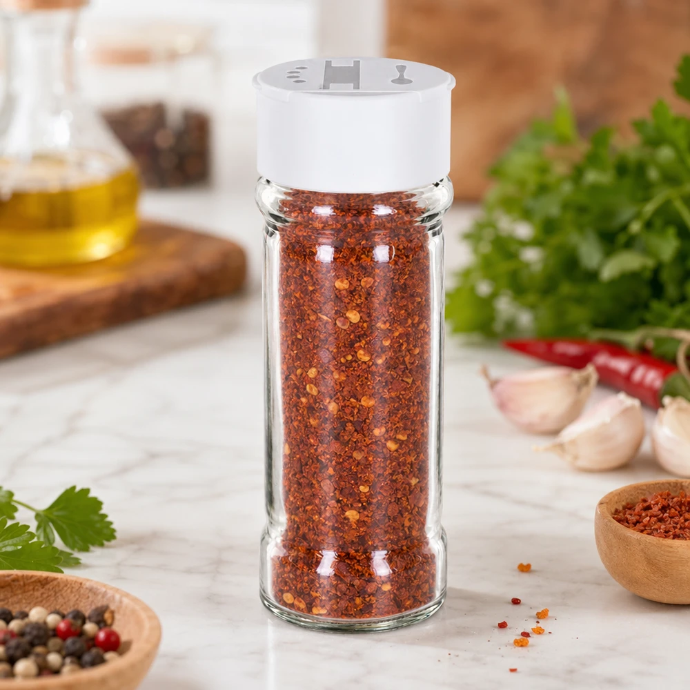 Salz-/Gewürzglas 100ml mit Doppelstreuer weiss Gewürzstreuer 100ml Glas mit weißem Kunststoffstreuerdeckel für Chiliflocken und Salz