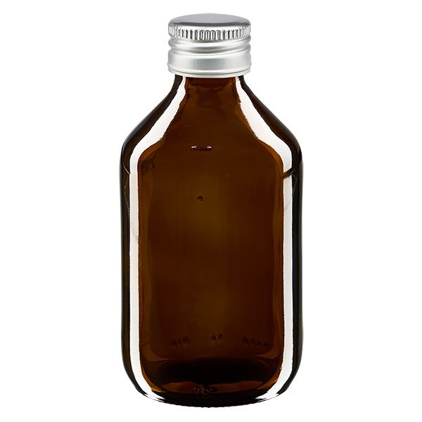 250ml Medizinflasche braun, mit Verschluss silber Aluminium ApoGlas