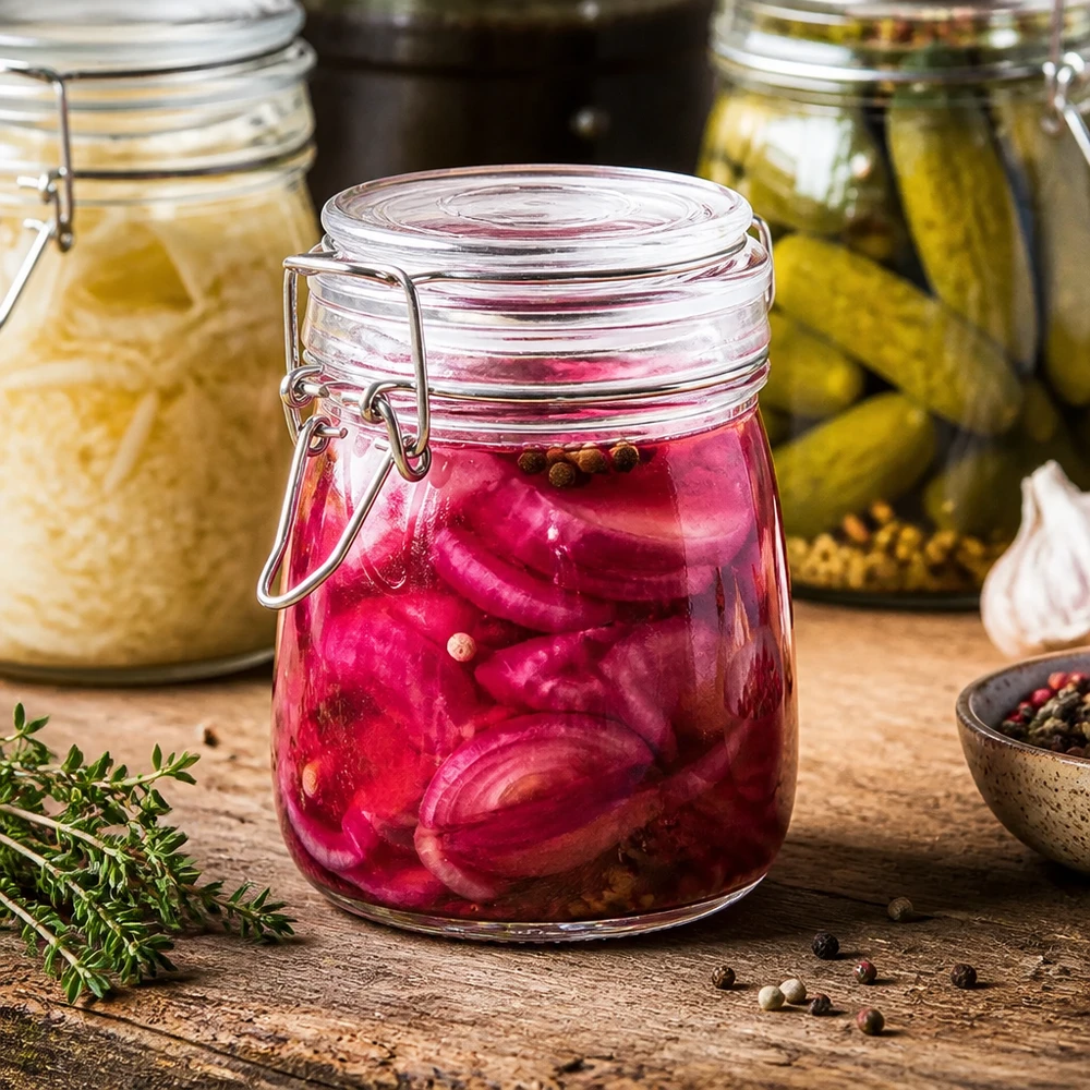 Traditionelles Einmachglas 750ml mit Vintage-Verschluss ideal für selbstgemachte Pickles