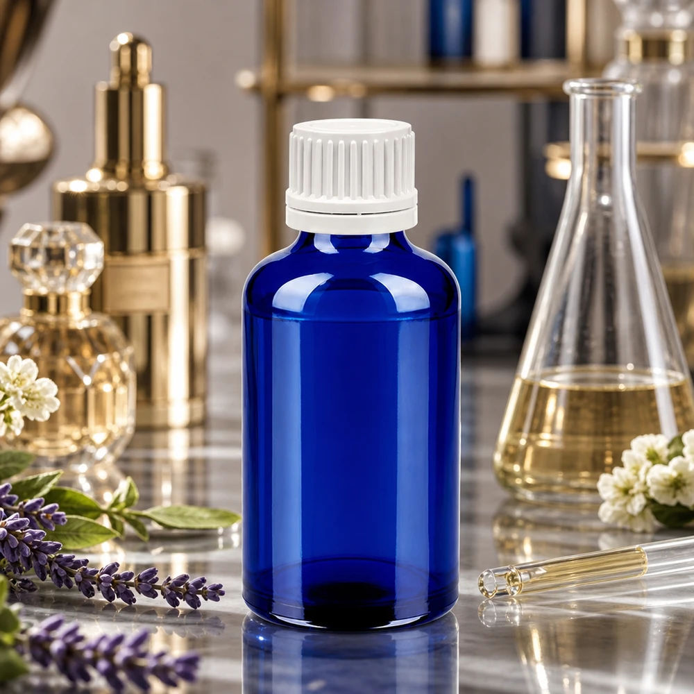 50ml Tropfflasche 0.7mm weiß Originalitätsverschluss BlueLine UT18/50 Lichtgeschützte 50ml Blauglasflasche mit ergonomischem Design für Hersteller von Naturprodukten