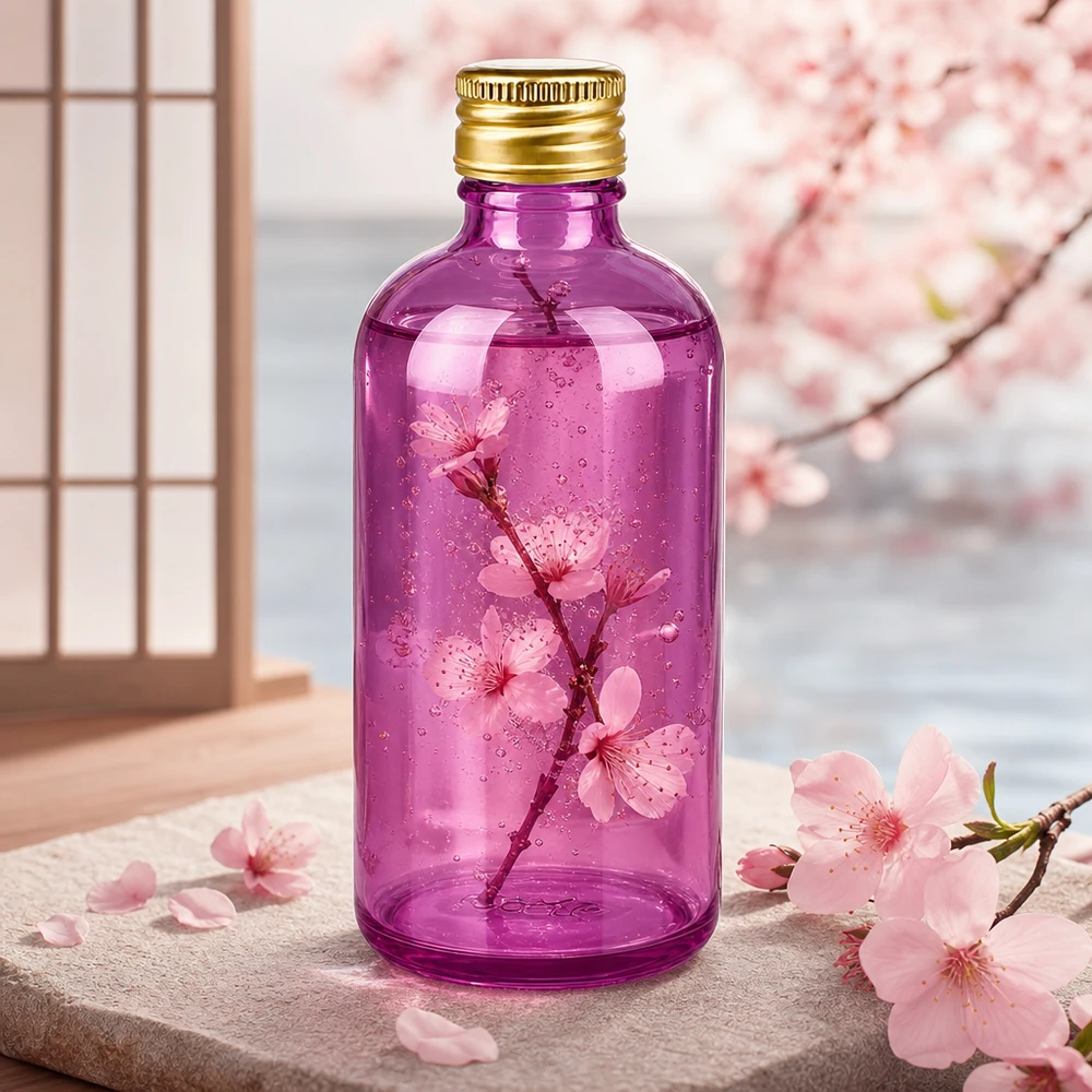 Robuste lila Glasflasche 100ml mit korrosionsbeständigem Aluminiumdeckel für Langzeitlagerung