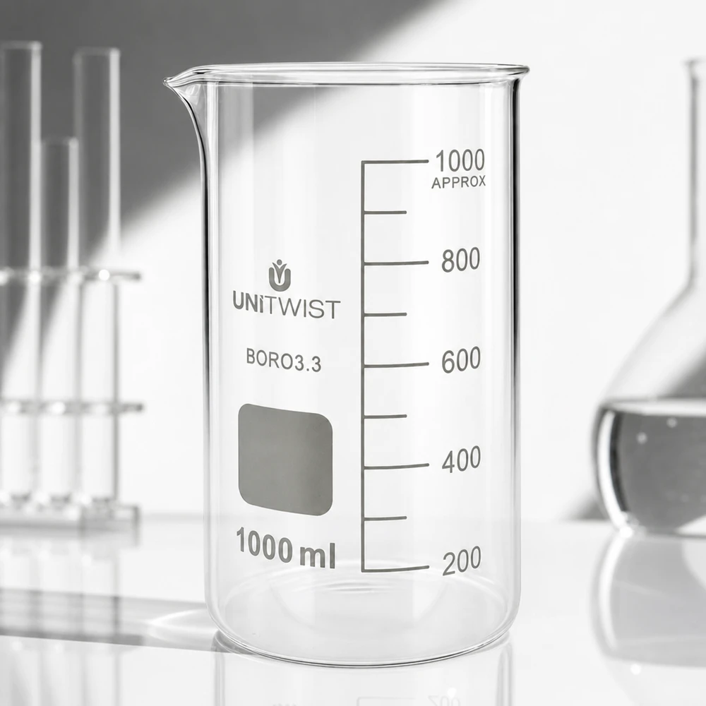 Becherglas 1000ml Borosilikat, hohe Form UNiTWIST UNITWIST Becherglas 1000ml hohe Form aus hitzebeständigem Borosilikat 3.3 Glas mit Ausgussschnabel