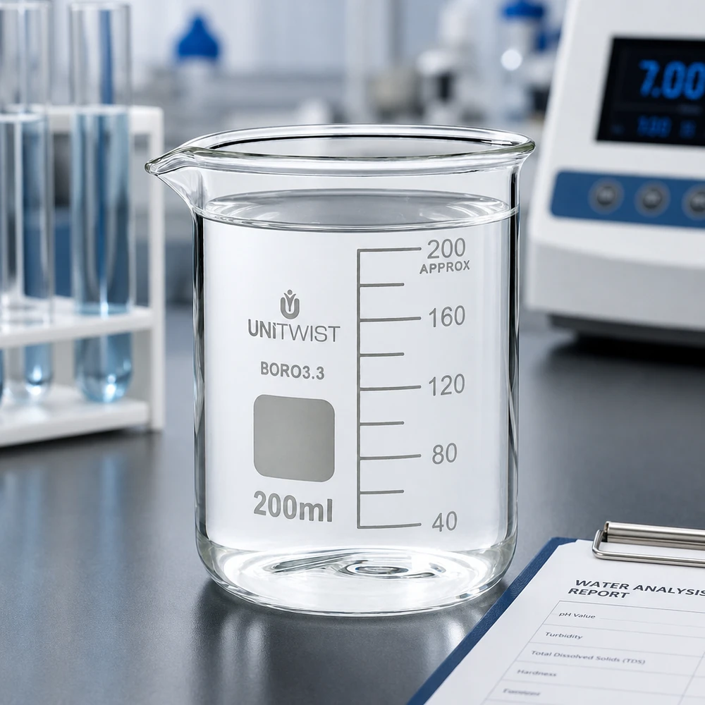 Becherglas 200ml niedrige Form aus chemikalienbeständigem Borosilikatglas 3.3 für Wasseranalysen