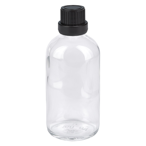 100ml Flasche 11mm Schraubverschluss schwarz Originalitätsverschluss ClearLine UT18/100