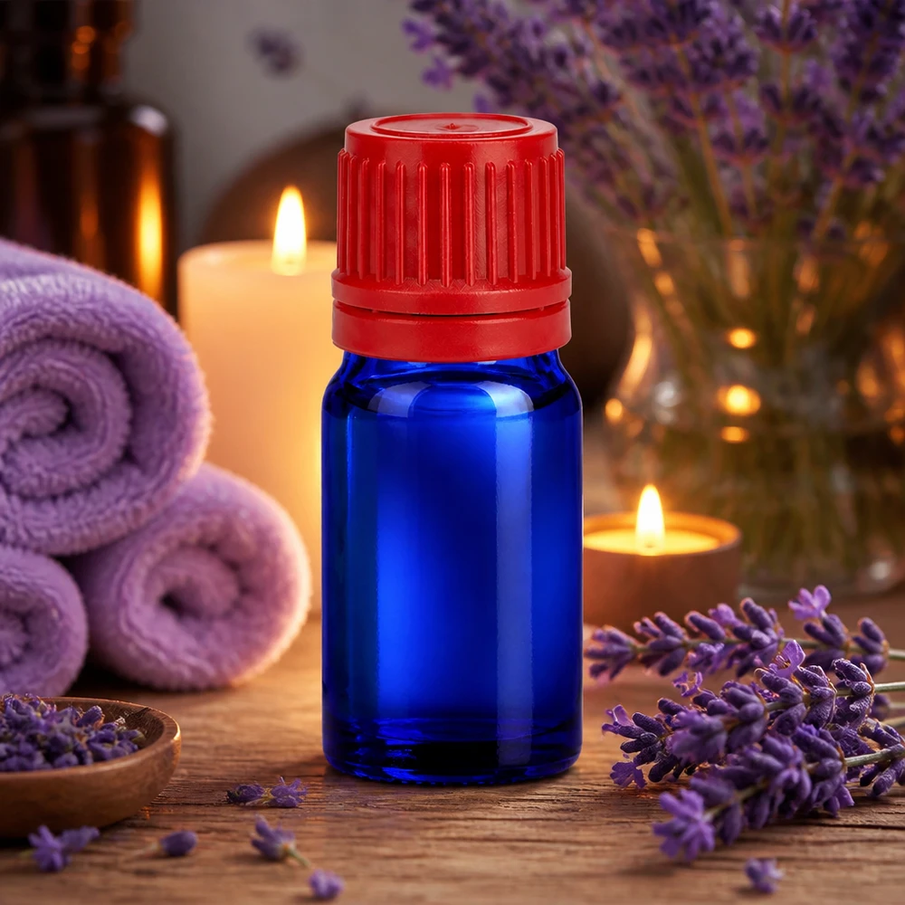 5ml Flasche 11mm Schraubverschluss rot Originalitätsverschluss BlueLine UT18/5 Elegante blaue Glasflasche 5ml für Kosmetik mit rotem Schraubdeckel BlueLine UT18/5