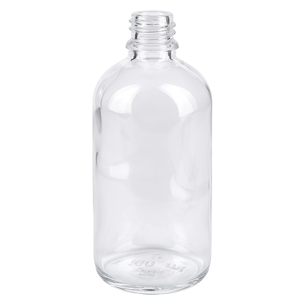 Kleine Rundflasche aus Klarglas 100ml Füllvolumen ClearLine Verpackungslösung