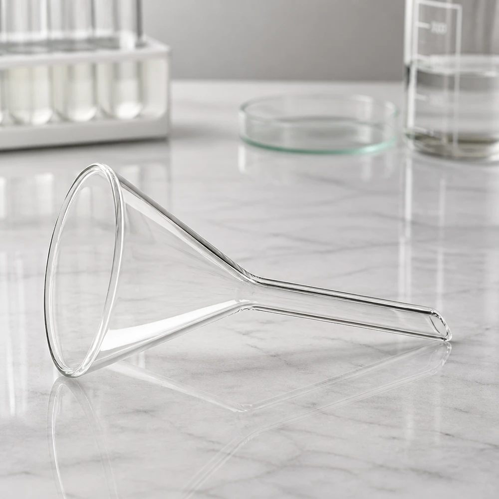 Spülmaschinenfester Glastrichter mit 60 Grad Neigungswinkel für optimalen Durchfluss