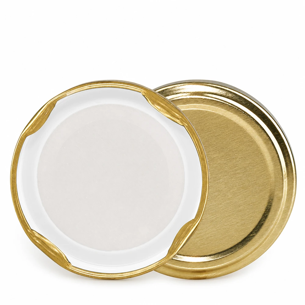 UNiTWIST TO43 gold, BioSeal, BPA-NI, unitemp Goldener 43mm Einmachdeckel gewellter Rand weiße Innendichtung UNiTWIST BPA-NI