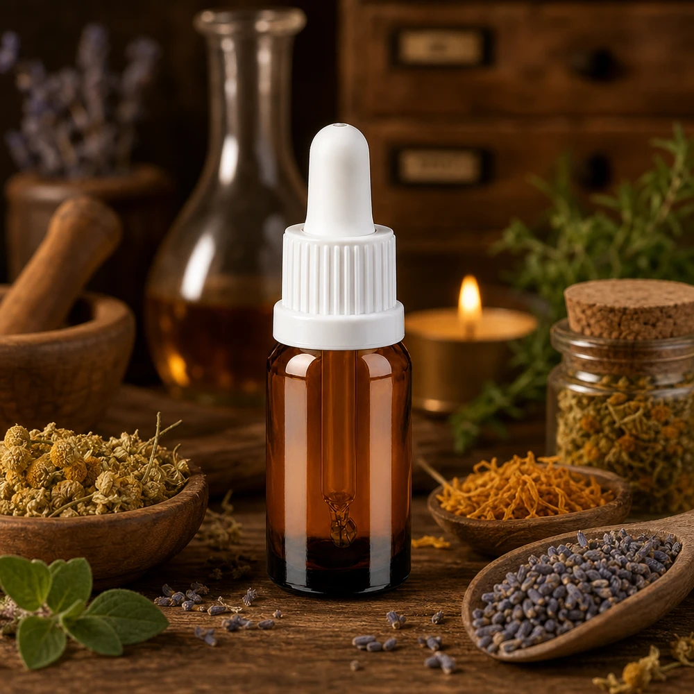 10ml Pipettenflasche weiß Originalitätsverschluss BrownLine UT18/10 Kompakte 10ml Braunglasflasche mit weißer Pipette für homöopathische Tinkturen