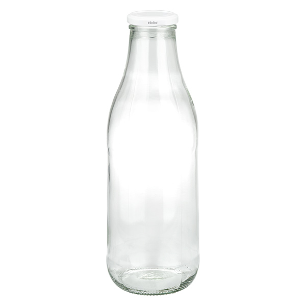 1000ml Glasflasche + BioSeal Deckel weiß UNiTWIST
