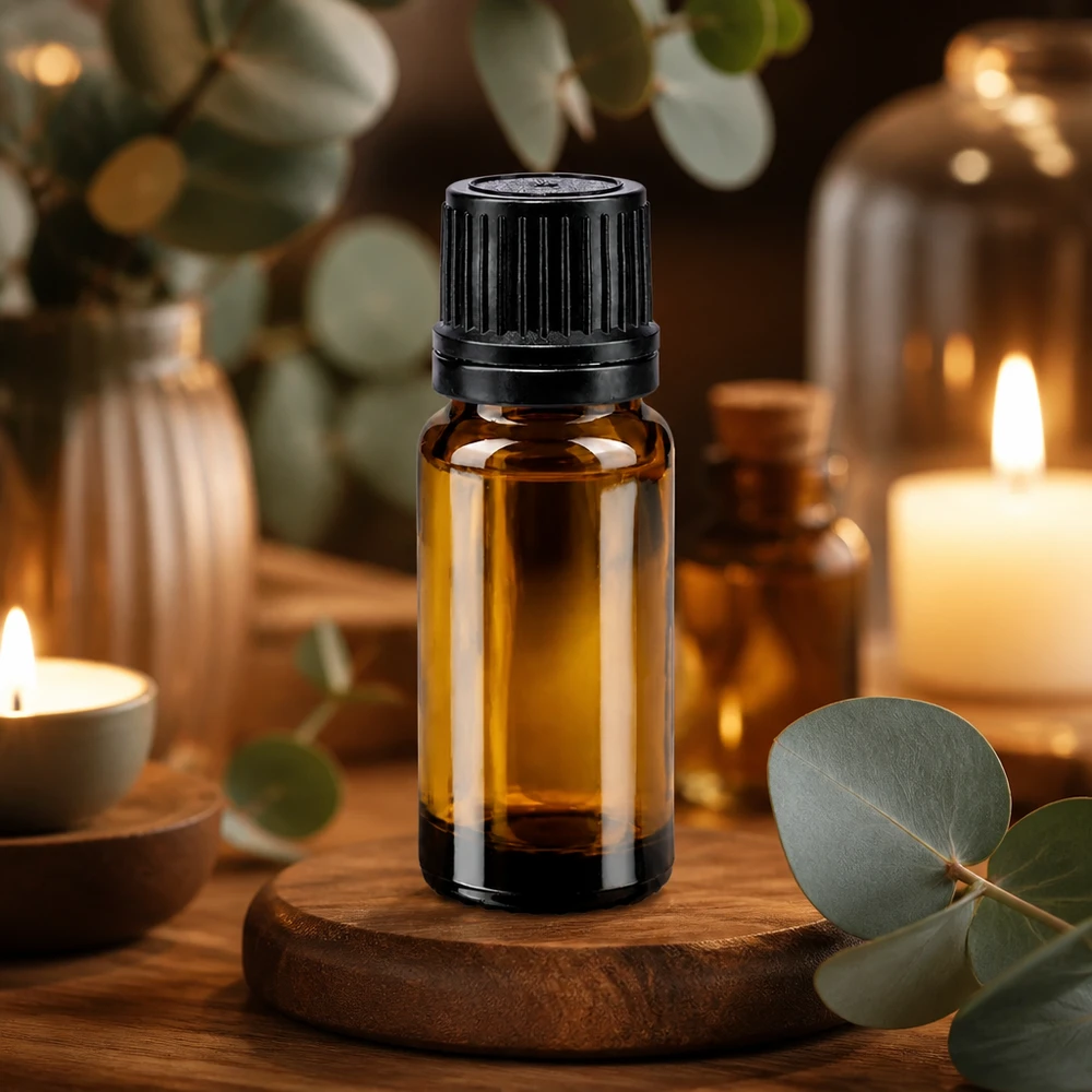 Apothekenflasche braun 10ml Tropfverschluss Giessring 1mm schwarz Originalitätsverschluss Kompakte braune 10ml Flasche mit schwarzem Originalverschluss für ätherische Öle und Essenzen
