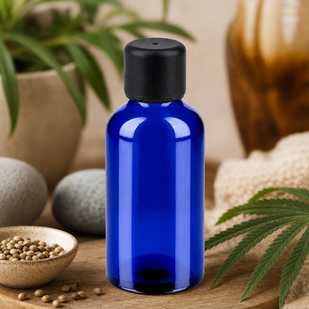 50ml Flasche 6mm Schraubverschluss schwarz Standard BlueLine UT18/50 Lichtschützende blaue 50ml Glasflasche mit schwarzem 6mm Verschluss für empfindliche Substanzen
