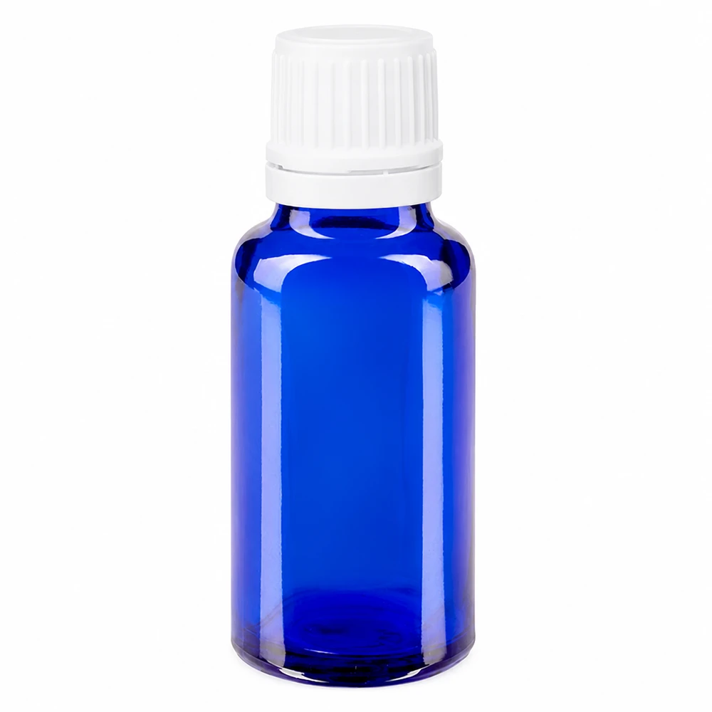 Apothekenflasche blau 20ml Schraubverschluss weiß Originalitätsverschluss Blaue 20ml Glasflasche mit Sicherheitsverschluss weiß ideal für ätherische Öle und Tinkturen
