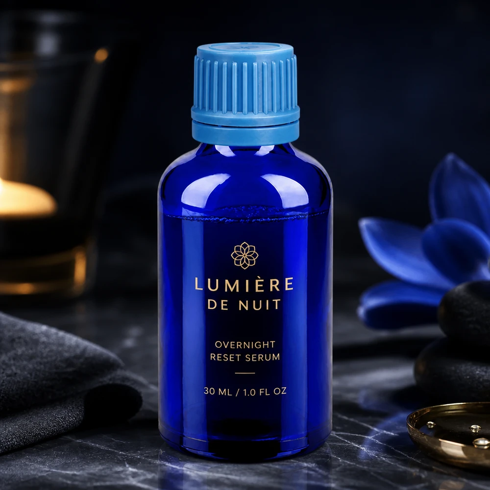 Stilvolle blaue 50ml Serumflasche aus Spezialglas mit matter Optik für exklusive Kosmetiklinien