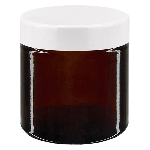60ml Glastiegel. braun, mit weißem Bakelit ApoGlas 60ml Glastiegel. braun, mit weißem Bakelit ApoGlas