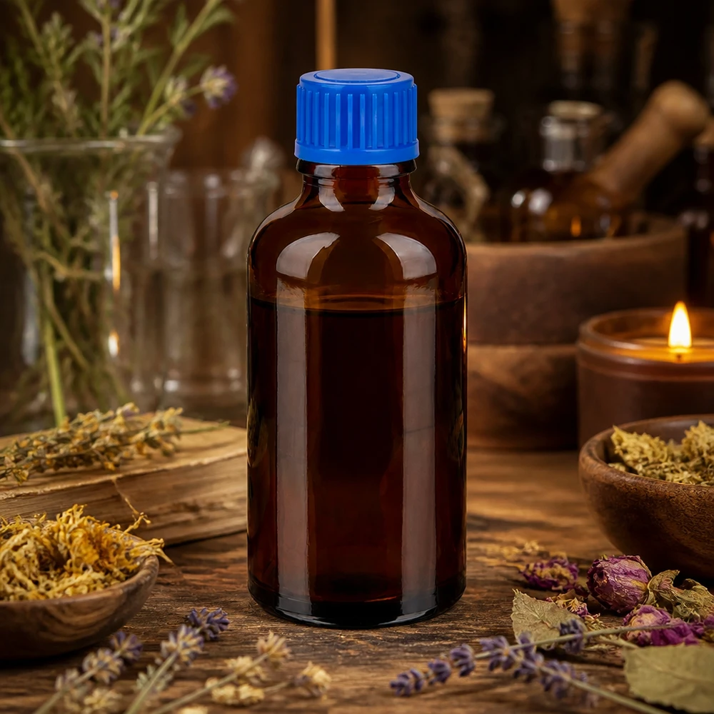 Robuste 50ml Braunglasflasche mit dichtem blauen Deckel für sichere Lagerung