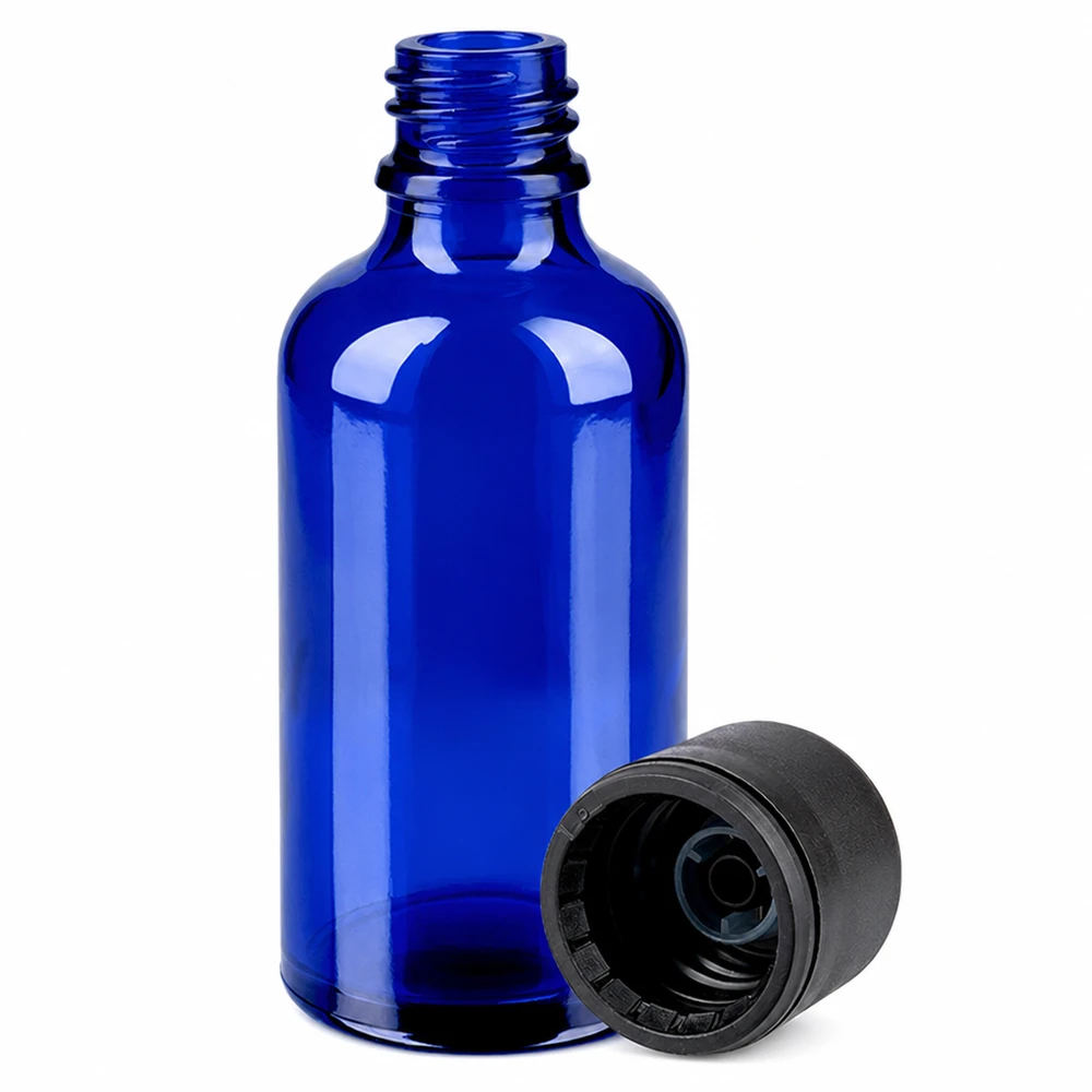 50ml Flasche 6mm Schraubverschluss schwarz Standard BlueLine UT18/50 50ml Violettglasflasche mit Schraubdeckel ideal für Bachblüten und Essenzen