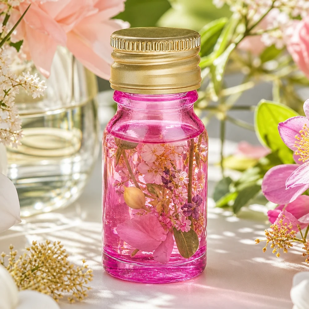 Stilvolle 10ml Glasflasche in Lila mit goldener Aluminium-Kappe für Geschenke und Präsente