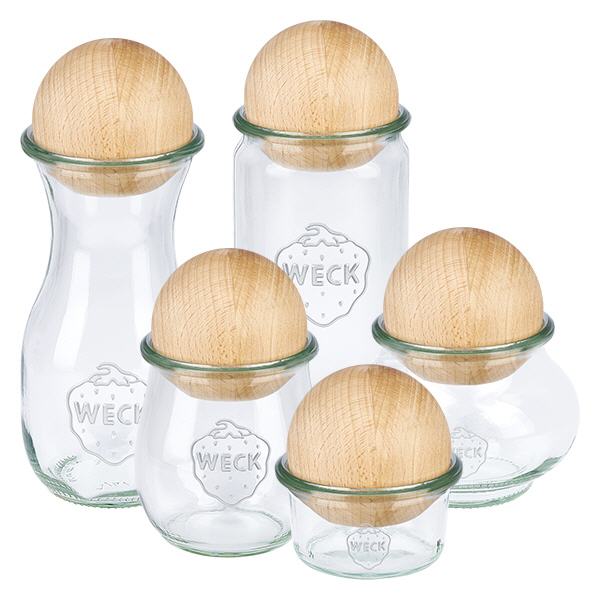 UNiTWIST Holzkugel (Buche) für WECK RR60 WECK RR80 Gläser-Set mit UNiTWIST Holzkugeln aus Buche - verschiedene Größen mit natürlichen Holzdeckeln