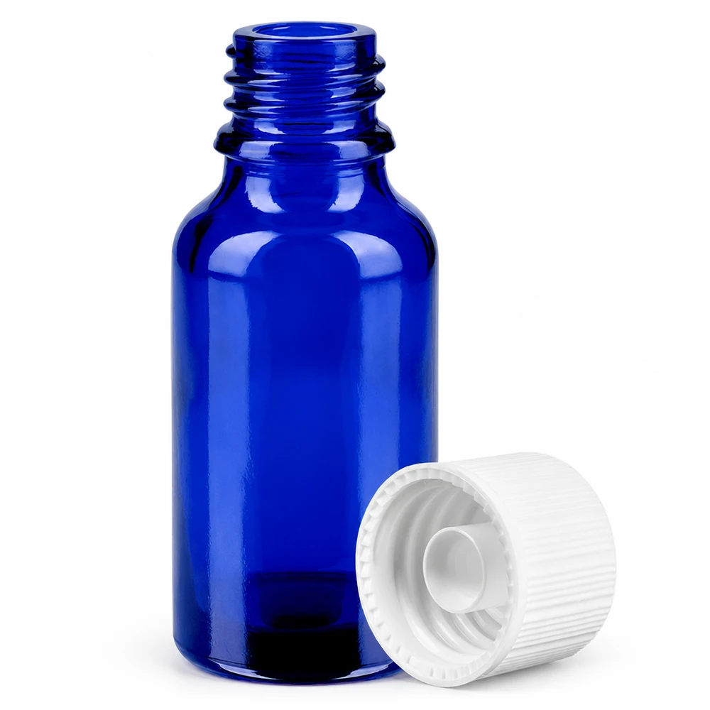 20ml Flasche 11mm Schraubverschluss weiß Standard BlueLine UT18/20 Professionelle blaue Glasflasche 20ml mit robustem Gewinde für Aromatherapie und Pharmazie