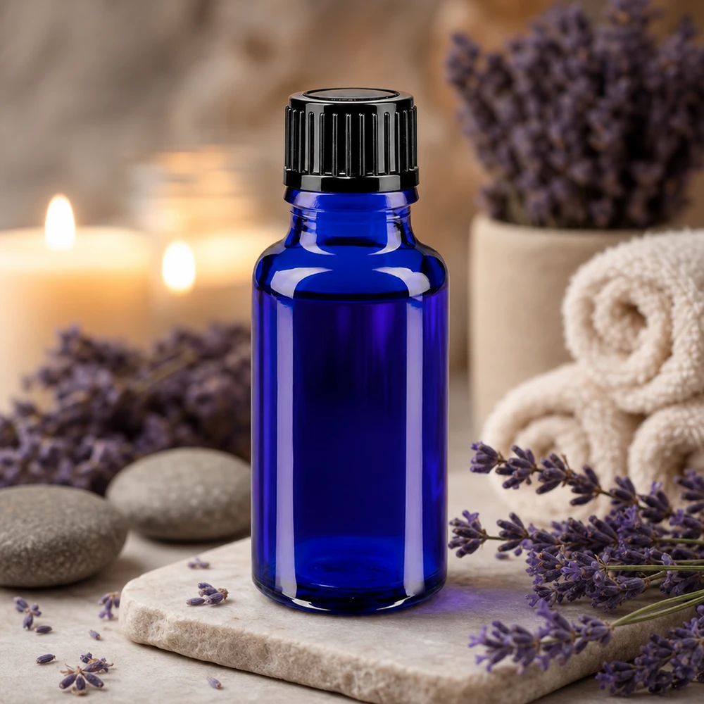 Apothekenflasche blau 20ml Tropfverschluss 1mm schwarz Standard Hochwertige kobaltblaue 20ml Flasche ApoGlas mit schwarzem Tropfaufsatz für Naturprodukte