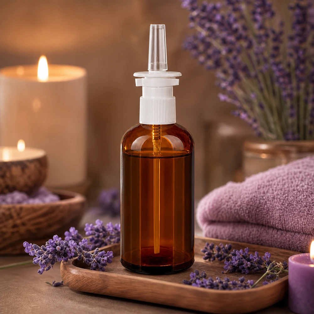 Premium BrownLine Nasenspraybehälter 100ml aus getöntem Glas mit professionellem Sprühsystem