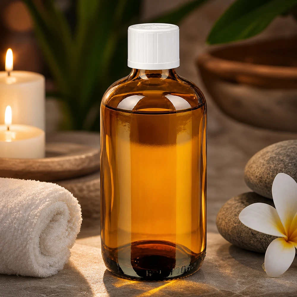Apothekengerechte 100ml Braunglasflasche Kindersicherheitsverschluss weiß mit gerolltem Handtuch